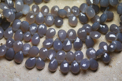 4 Inch Long Strand,Grey Chalcedony Faceted Pear Shape Briolettes, 7X10 Superb-Finest Quality - Jalvi & Co.