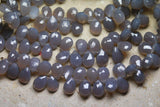 4 Inch Long Strand,Grey Chalcedony Faceted Pear Shape Briolettes, 7X10 Superb-Finest Quality