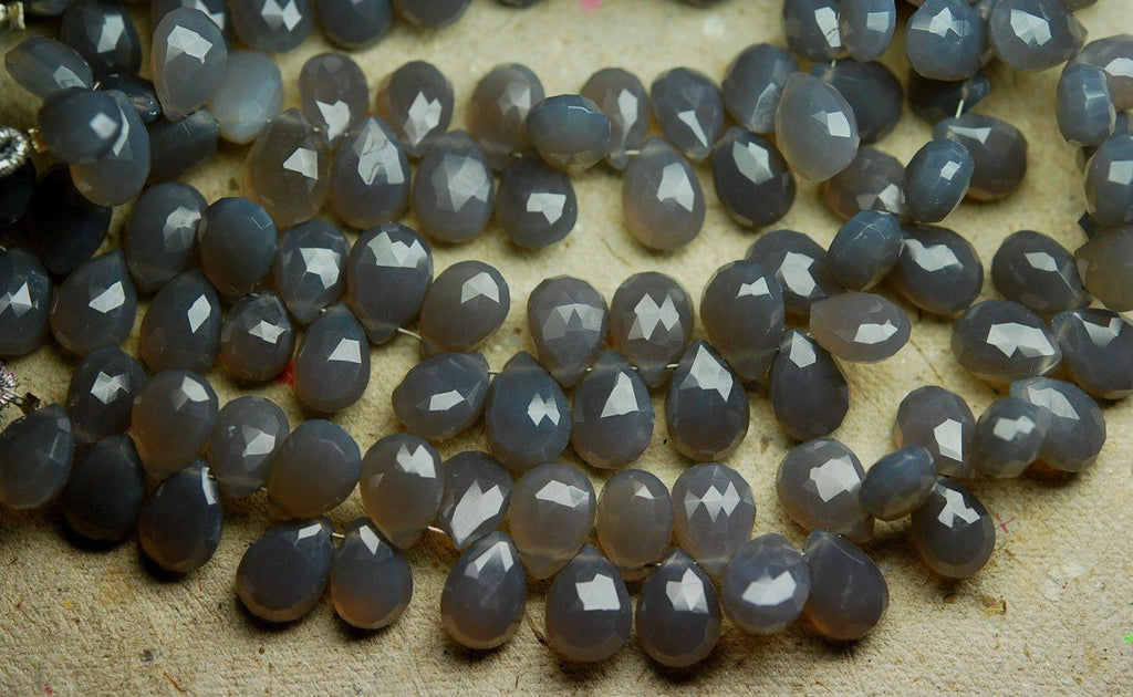 4 Inch Long Strand,Grey Chalcedony Faceted Pear Shape Briolettes, 7X10 Superb-Finest Quality - Jalvi & Co.