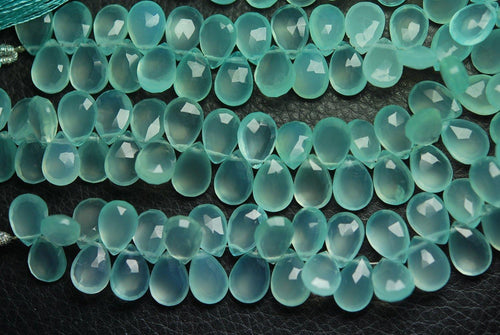 4 Inch Strand, 25 Beads, Super Finest Best Color Aqua Chalcedony Faceted Pear Briolette's, 8X12mm Large Size - Jalvi & Co.