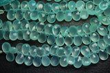 4 Inch Strand, 25 Beads, Super Finest Best Color Aqua Chalcedony Faceted Pear Briolette's, 8X12mm Large Size