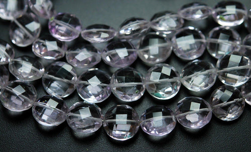 4 Inch Strand, Finest Quality, Natural Pink Amethyst Faceted Coins Shape, 12mm Long Great Quality - Jalvi & Co.