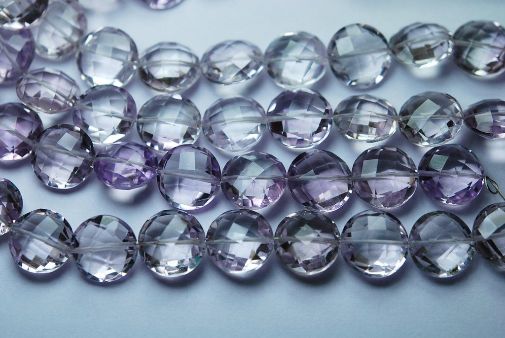 4 Inch Strand, Finest Quality, Natural Pink Amethyst Faceted Coins Shape, 12mm Long Great Quality - Jalvi & Co.