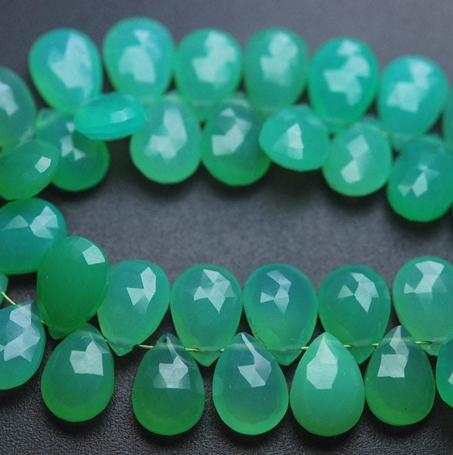 4 Inch Strand, Finest Quality New Chrysoprase Chalcedony Faceted Pear Shape Briolettes, 8X12mm Size - Jalvi & Co.