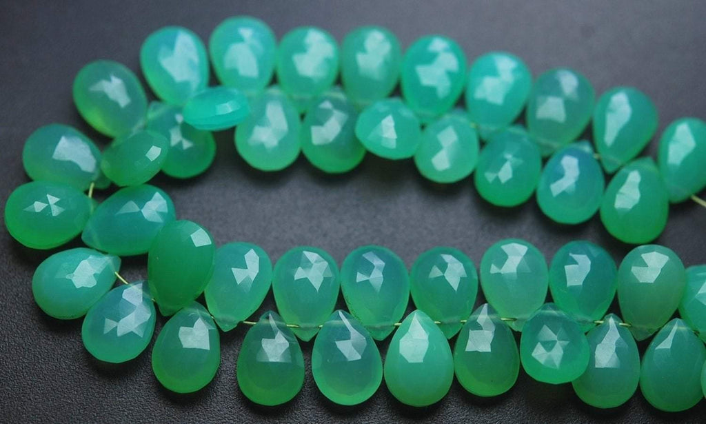 4 Inch Strand, Finest Quality New Chrysoprase Chalcedony Faceted Pear Shape Briolettes, 8X12mm Size - Jalvi & Co.