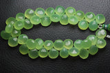 4 Inch Strand, Finest Quality Prehnite Green Chalcedony Faceted Heart Shape Briolettes, 10mm Size