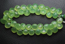 Load image into Gallery viewer, 4 Inch Strand, Finest Quality Prehnite Green Chalcedony Faceted Heart Shape Briolettes, 10mm Size - Jalvi &amp; Co.