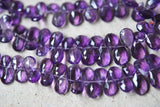 4 Inch Strand, Finest Quality, Purple Amethyst Micro Faceted Pear Shape Briolettes, 8-10mm Size