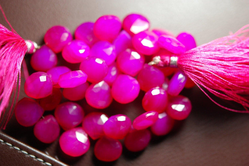 4 Inch Strand -Hot Pink Chalcedony Faceted Heart Briolettes Size 11mm Approx - Jalvi & Co.