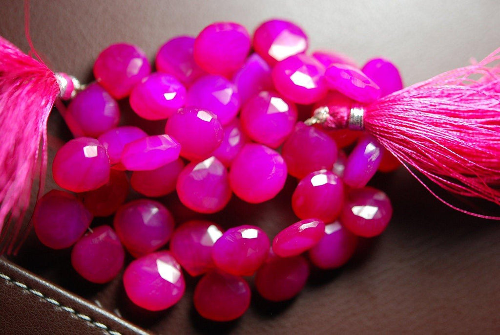 4 Inch Strand -Hot Pink Chalcedony Faceted Heart Briolettes Size 11mm Approx - Jalvi & Co.