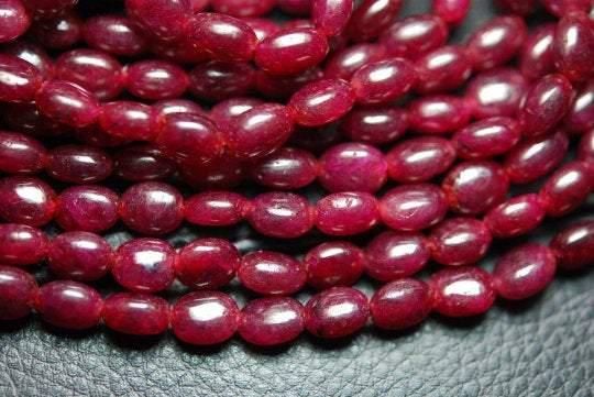 4 Inch Strand Natural Dyed Ruby Smooth Oval Beads, 8-6mm Size - Jalvi & Co.