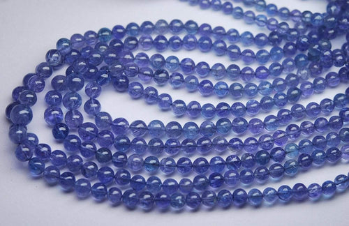 4 Inch Strand, Super Finest, Super Rare, Tanzanite Smooth Round Ball Sphere Beads, Size 4-6mm - Jalvi & Co.