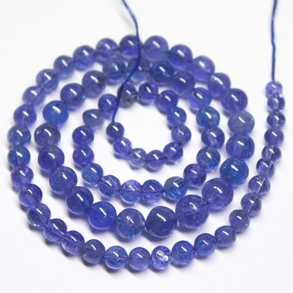 4 Inch Strand, Super Finest, Super Rare, Tanzanite Smooth Round Ball Sphere Beads, Size 4-6mm - Jalvi & Co.