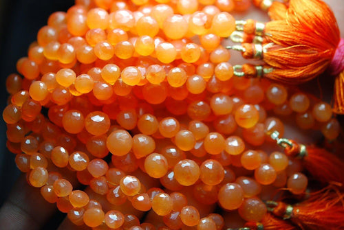 4 Inch Strand Superb-Finest Quality Carnelian Faceted Onions Shape Briolette's, 8-7mm Size Great Item - Jalvi & Co.