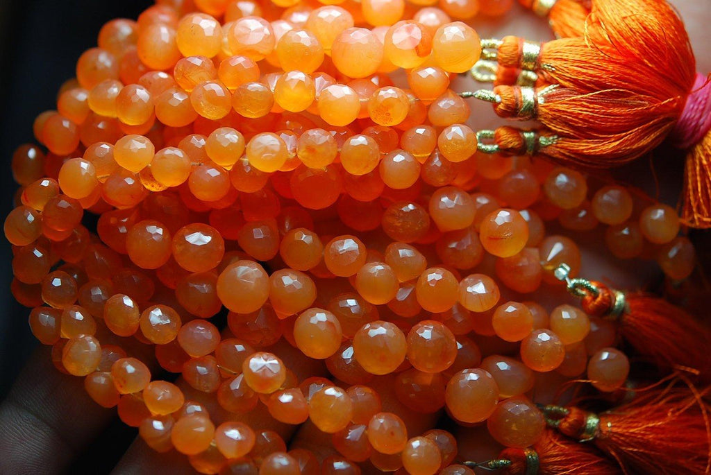 4 Inch Strand Superb-Finest Quality Carnelian Faceted Onions Shape Briolette's, 8-7mm Size Great Item - Jalvi & Co.