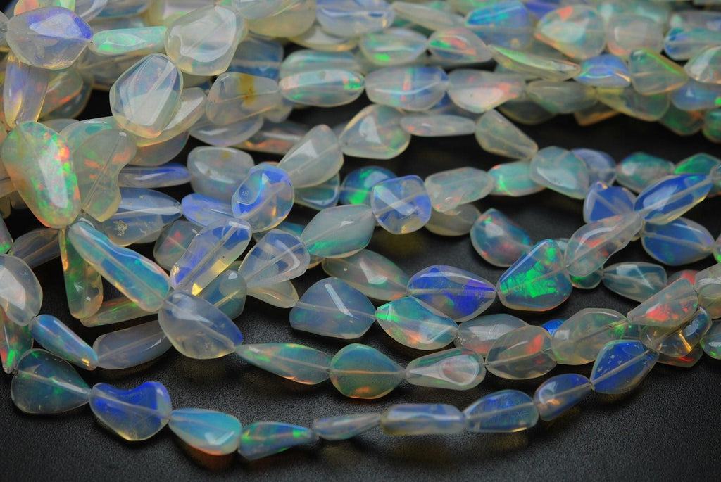 4 Inch Strand,Super Fire White Ethiopian Opal Smooth Polished Nuggets, Size 7-12mm - Jalvi & Co.