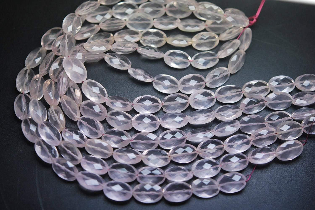 4 Inch Strand,Super Rare Aaa Natural Rose Quartz Faceted Oval Shape Briolettes Calibrated Size 10X14mm - Jalvi & Co.