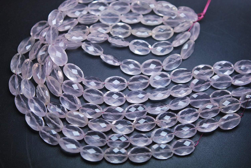 4 Inch Strand,Super Rare Aaa Natural Rose Quartz Faceted Oval Shape Briolettes Calibrated Size 10X14mm - Jalvi & Co.