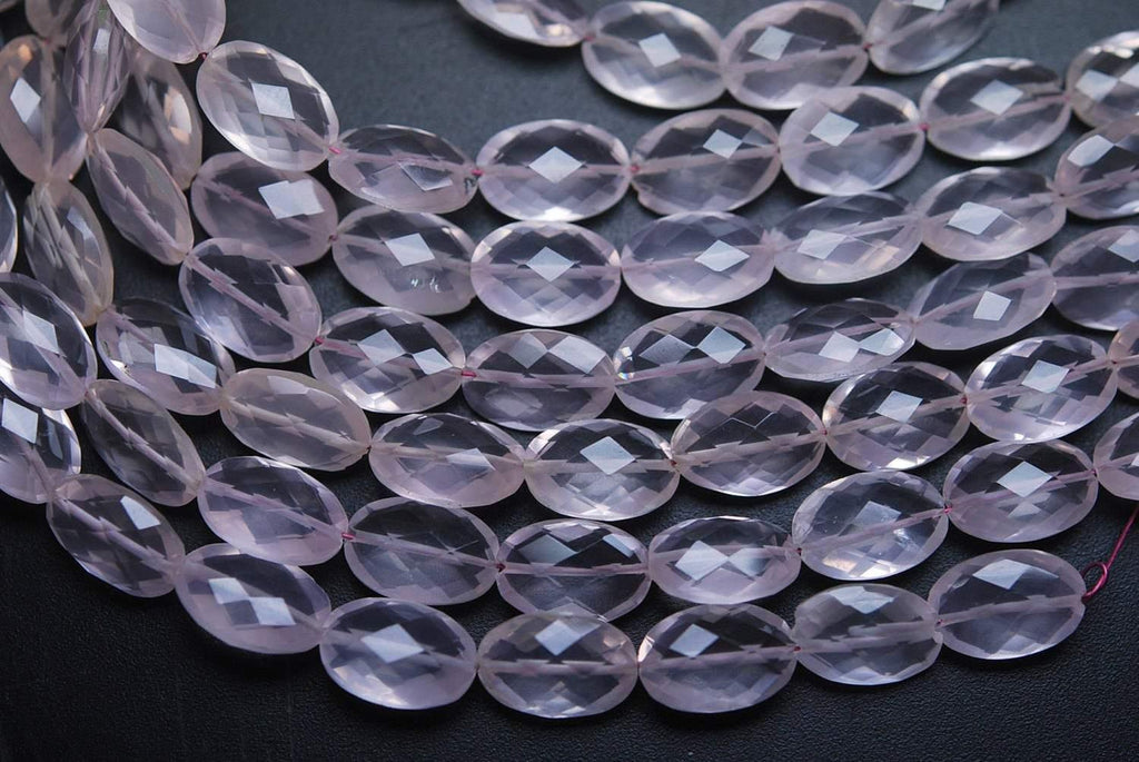 4 Inch Strand,Super Rare Aaa Natural Rose Quartz Faceted Oval Shape Briolettes Calibrated Size 10X14mm - Jalvi & Co.