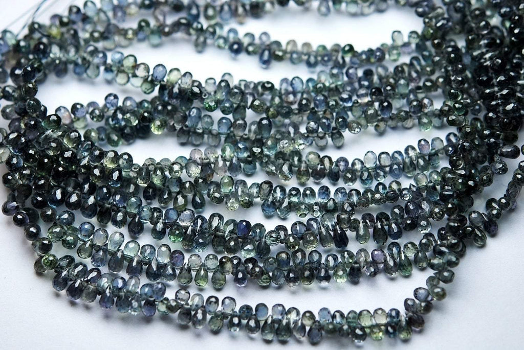 4 Inch Super-Finest- Natural Aaa Green Sapphire Micro Faceted Drops Shaped Size 3.5-5mm Approx - Jalvi & Co.