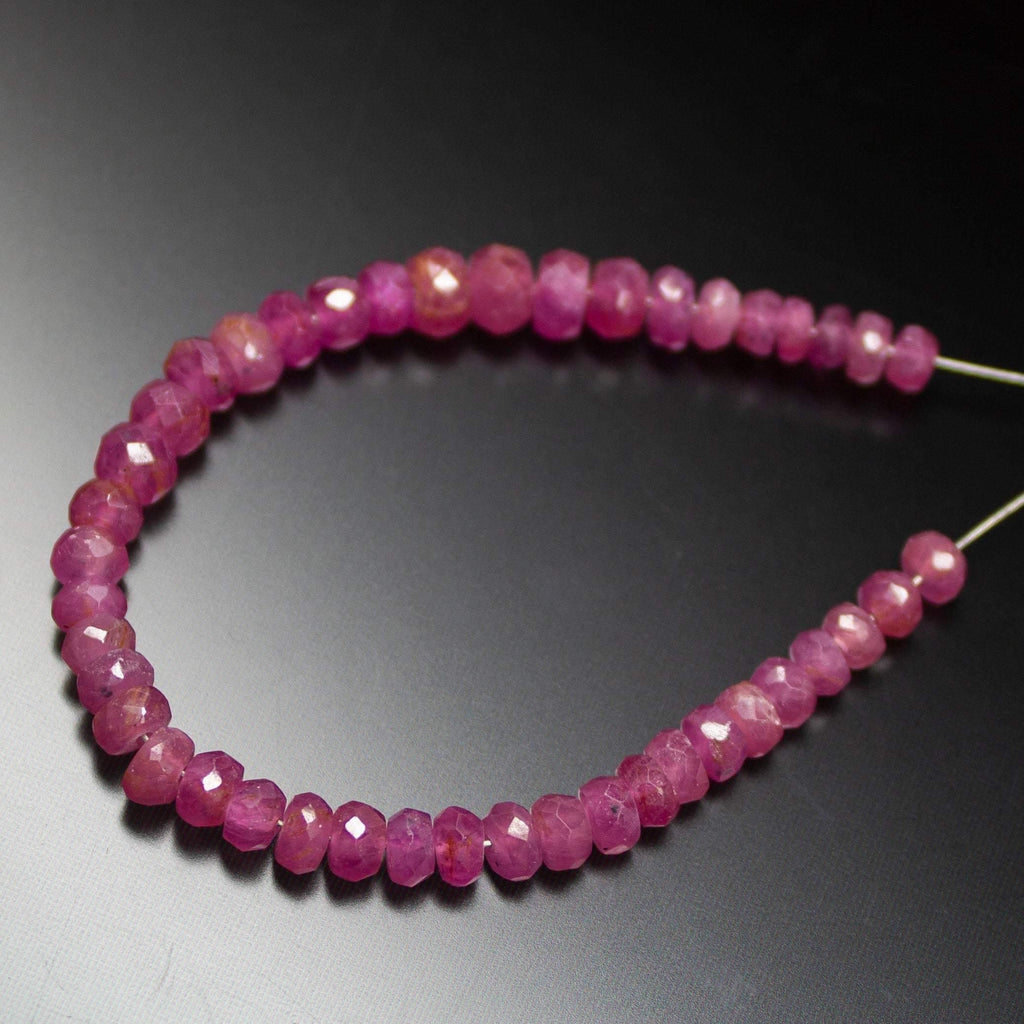 4 inches, 3-4mm, Natural Pink Sapphire Faceted Rondelle Loose Gemstone Beads - Jalvi & Co.