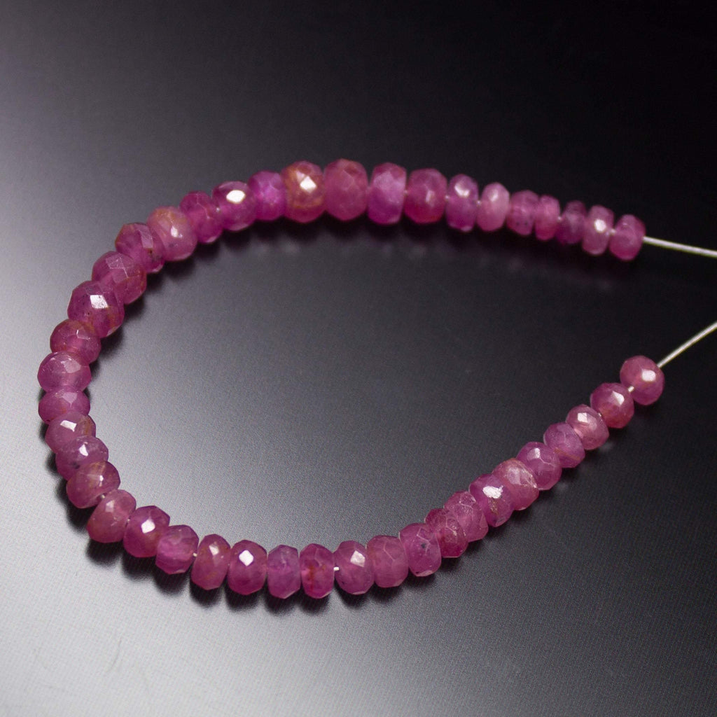 4 inches, 3-4mm, Natural Pink Sapphire Faceted Rondelle Loose Gemstone Beads - Jalvi & Co.