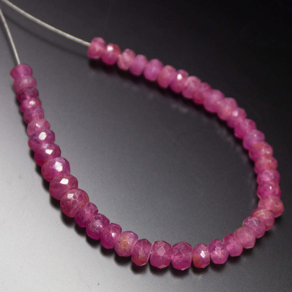 4 inches, 3-4mm, Natural Pink Sapphire Faceted Rondelle Loose Gemstone Beads - Jalvi & Co.