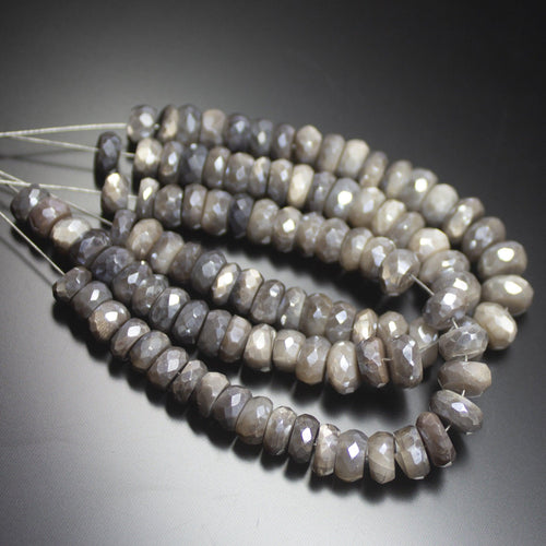 4 Inches, 5-6mm, Natural Grey Moonstone Faceted Rondelle Loose Gemstone Beads - Jalvi & Co.