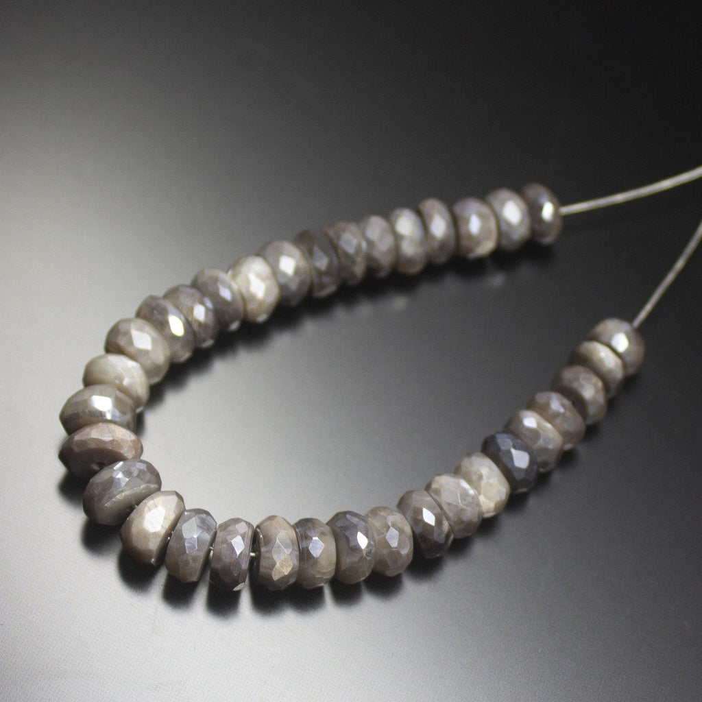4 Inches, 5-6mm, Natural Grey Moonstone Faceted Rondelle Loose Gemstone Beads - Jalvi & Co.