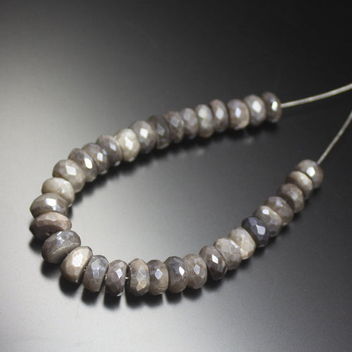 4 Inches, 5-6mm, Natural Grey Moonstone Faceted Rondelle Loose Gemstone Beads - Jalvi & Co.