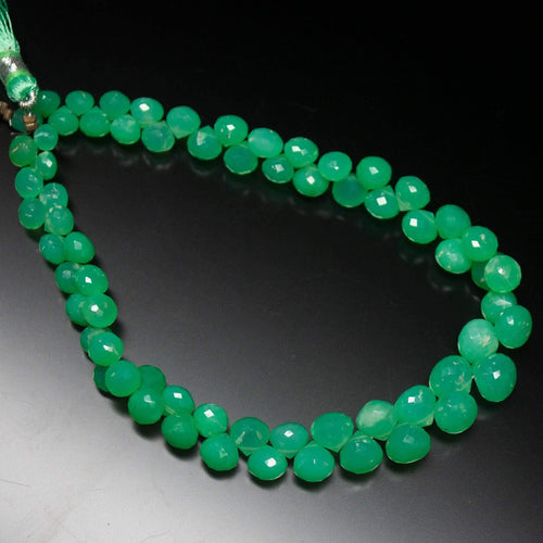 4 inches, 6-8mm, Apple Green Chrysoprase Faceted Onion Drop Briolette Loose Gemstone Beads - Jalvi & Co.