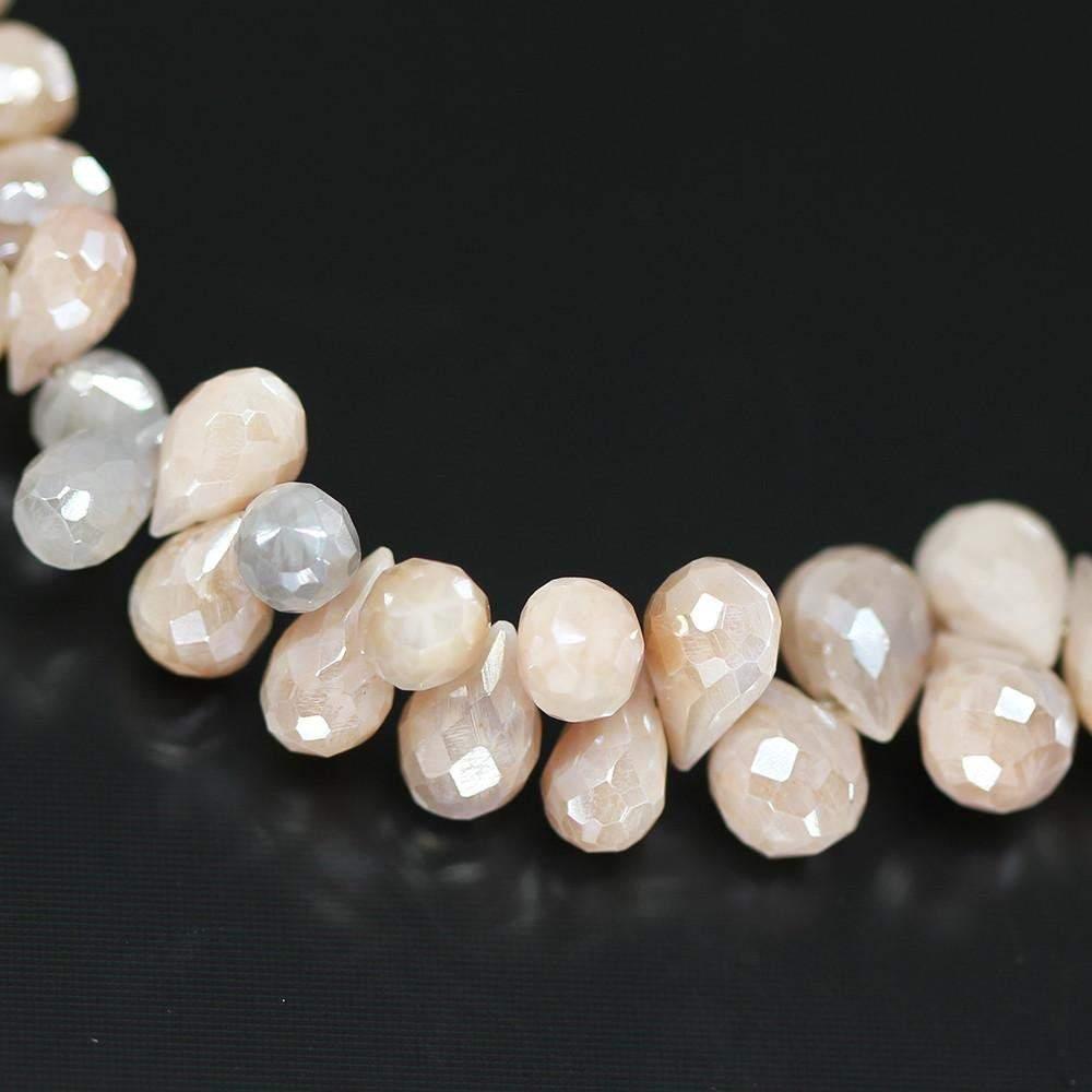 4 inches, 6-8mm, Mystic Light Peach Moonstone Faceted Tear Drop Briolette Beads - Jalvi & Co.