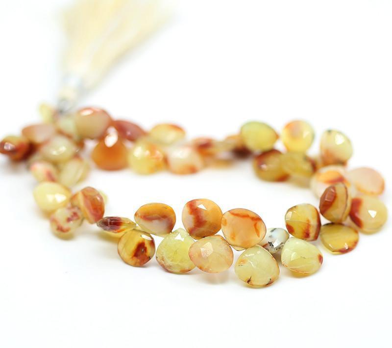 4 inches, 7-10mm, Shaded Yellow Opal Faceted Heart Drops Briolette Beads - Jalvi & Co.