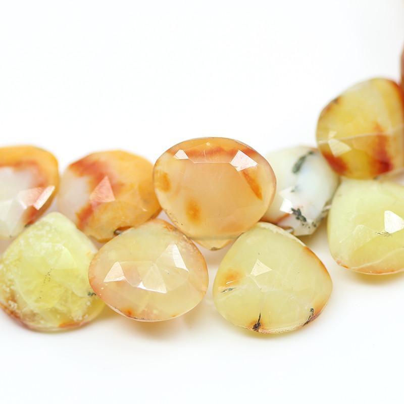 4 inches, 7-10mm, Shaded Yellow Opal Faceted Heart Drops Briolette Beads - Jalvi & Co.