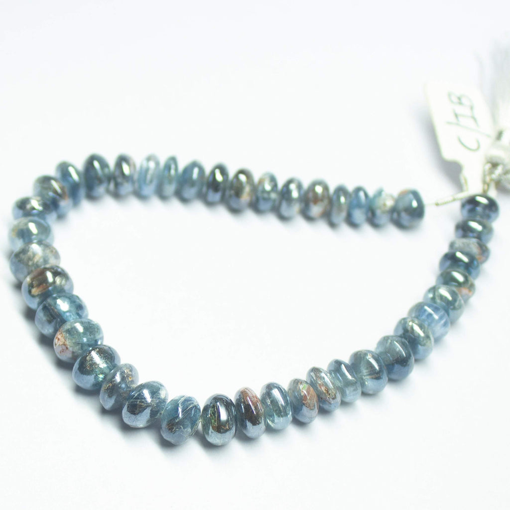 4 inches, 7-9mm, Natural Blue Mystic Kyanite Smooth Rondelle Loose Gemstone Beads - Jalvi & Co.