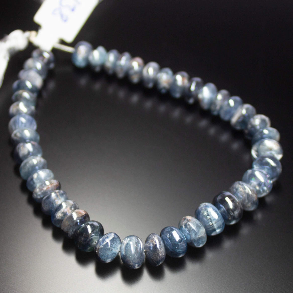 4 inches, 7-9mm, Natural Blue Mystic Kyanite Smooth Rondelle Loose Gemstone Beads - Jalvi & Co.