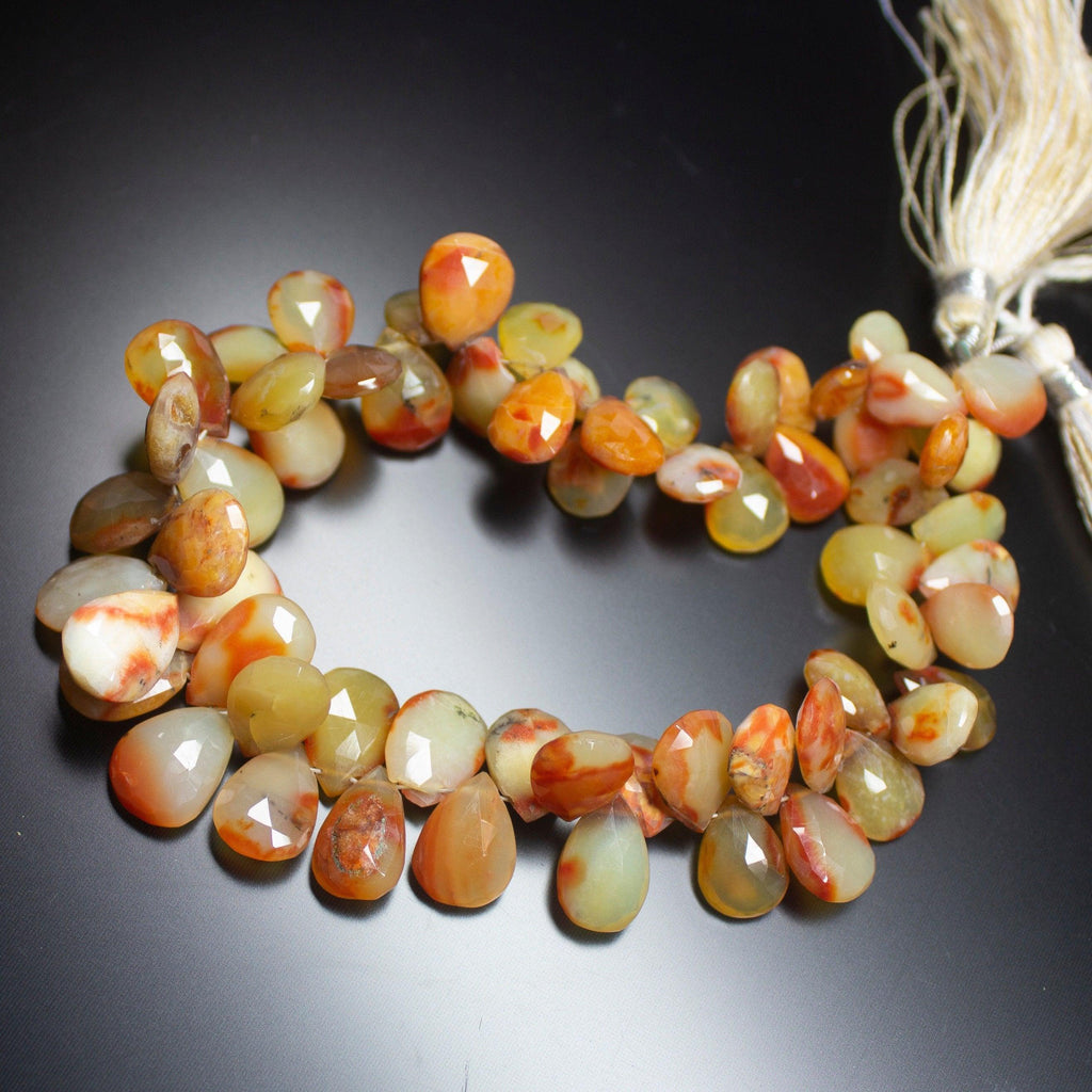 4 inches, 9-11mm, Natural Mexican Opal Faceted Pear Drops Briolette Beads - Jalvi & Co.