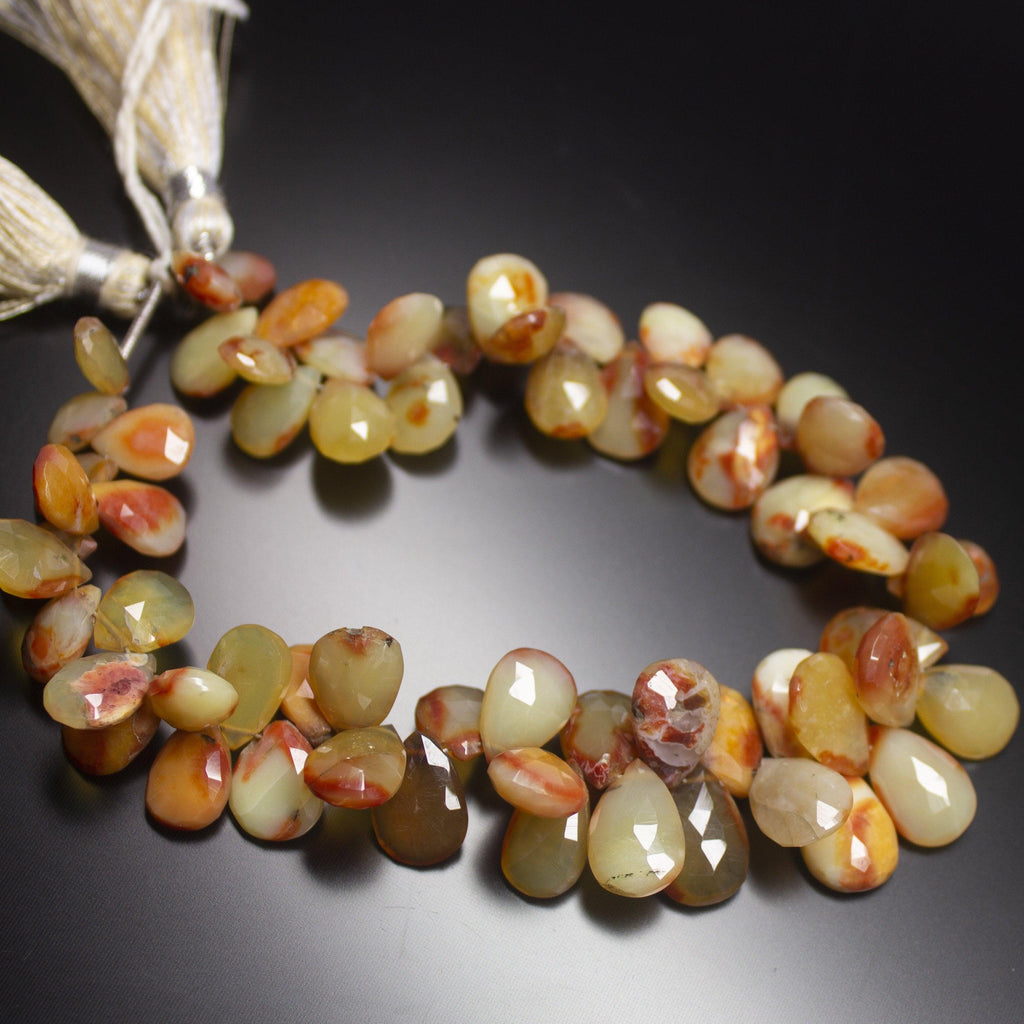 4 inches, 9-11mm, Natural Mexican Opal Faceted Pear Drops Briolette Beads - Jalvi & Co.