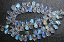 Load image into Gallery viewer, 4 Inches Strand,Super Finest,Super Rare,Blue Flashy Rainbow Moonstone Smooth Pear Shape Briolettes, 9-11mm Size, - Jalvi &amp; Co.