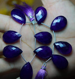 4 Match Pair -Aaa Dark Purple Chalcedony Faceted Pear Briolettes 16X25mm Large Size Calibrated Size