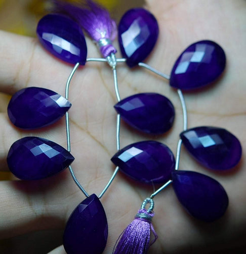 4 Match Pair -Aaa Dark Purple Chalcedony Faceted Pear Briolettes 16X25mm Large Size Calibrated Size - Jalvi & Co.