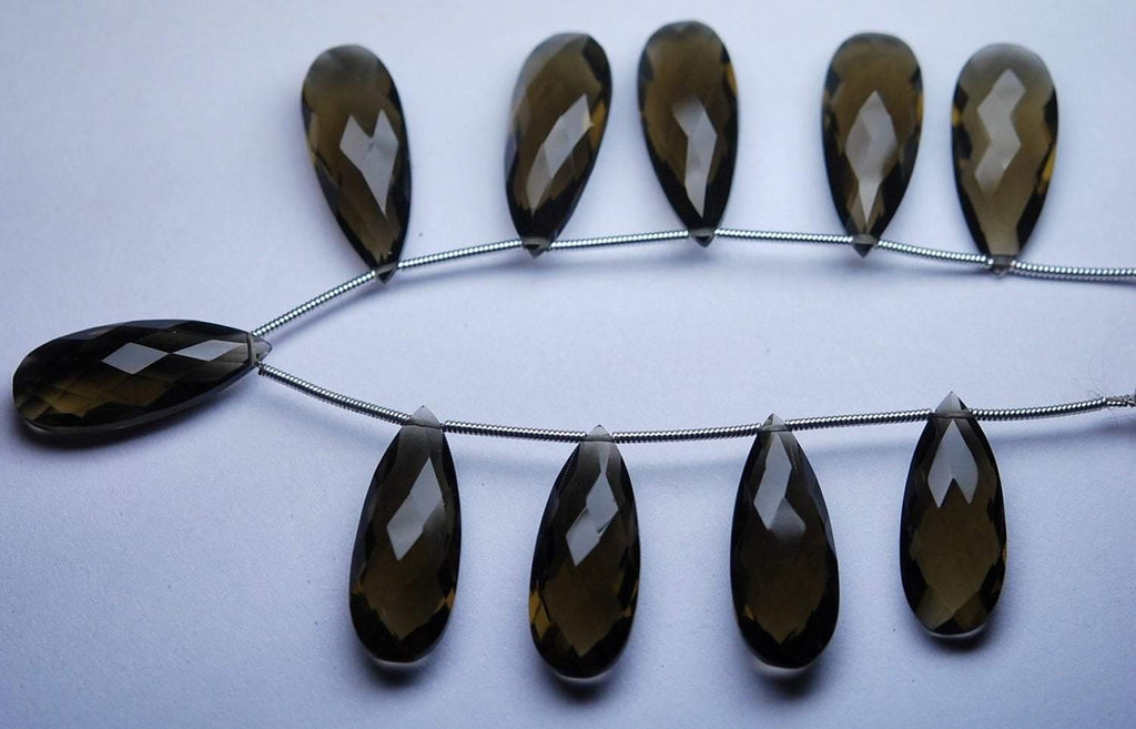 4 Match Pair, Aaa Quality,Smoky Quartz Faceted Pear Shaped Briolettes, 10X25mm Long Size, - Jalvi & Co.