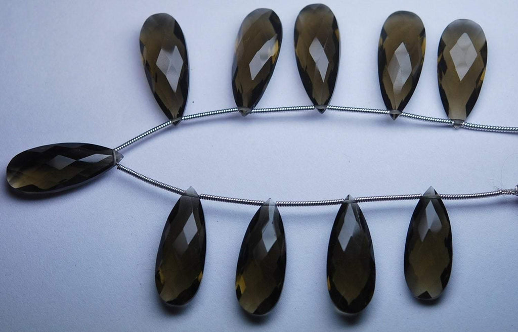 4 Match Pair, Aaa Quality,Smoky Quartz Faceted Pear Shaped Briolettes, 10X25mm Long Size, - Jalvi & Co.