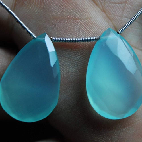 4 Match Pair Aqua Chalcedony Faceted Pear Briolettes 16X25mm Large Size Calibrated Size - Jalvi & Co.
