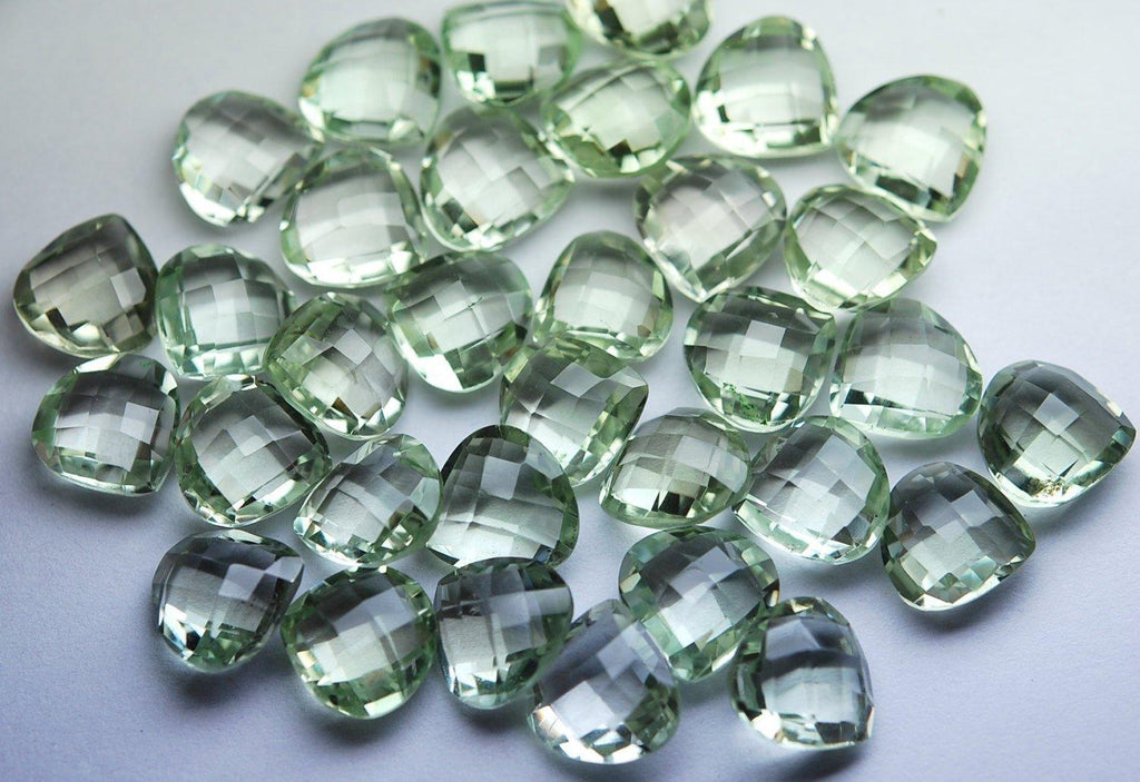 4 Match Pair Green Amethyst Faceted Heart Calibrated Size 12mm - Jalvi & Co.