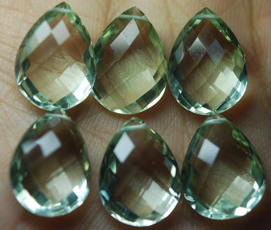 4 Match Pair Green Amethyst Faceted Pear Shape Briolettes Calibrated Size 10X16mm - Jalvi & Co.