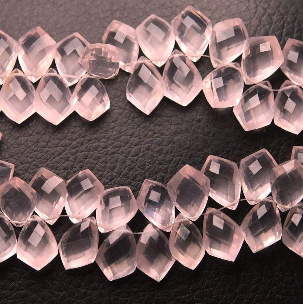 4 Match Pair, Natural Faceted Fancy Shape Briolettes Calibrated Size 12X8mm Rose Quartz - Jalvi & Co.