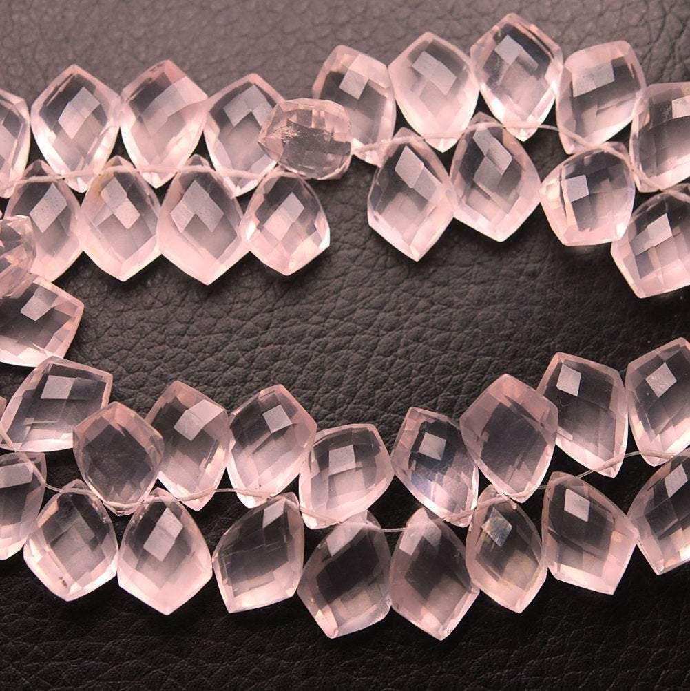 4 Match Pair, Natural Faceted Fancy Shape Briolettes Calibrated Size 12X8mm Rose Quartz - Jalvi & Co.