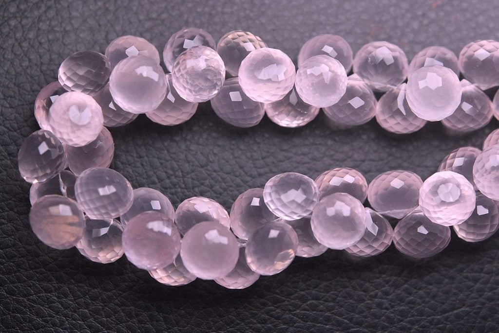 4 Match Pair Natural Rose Quartz Faceted Onion Shape Briolettes Calibrated Size 12mm - Jalvi & Co.