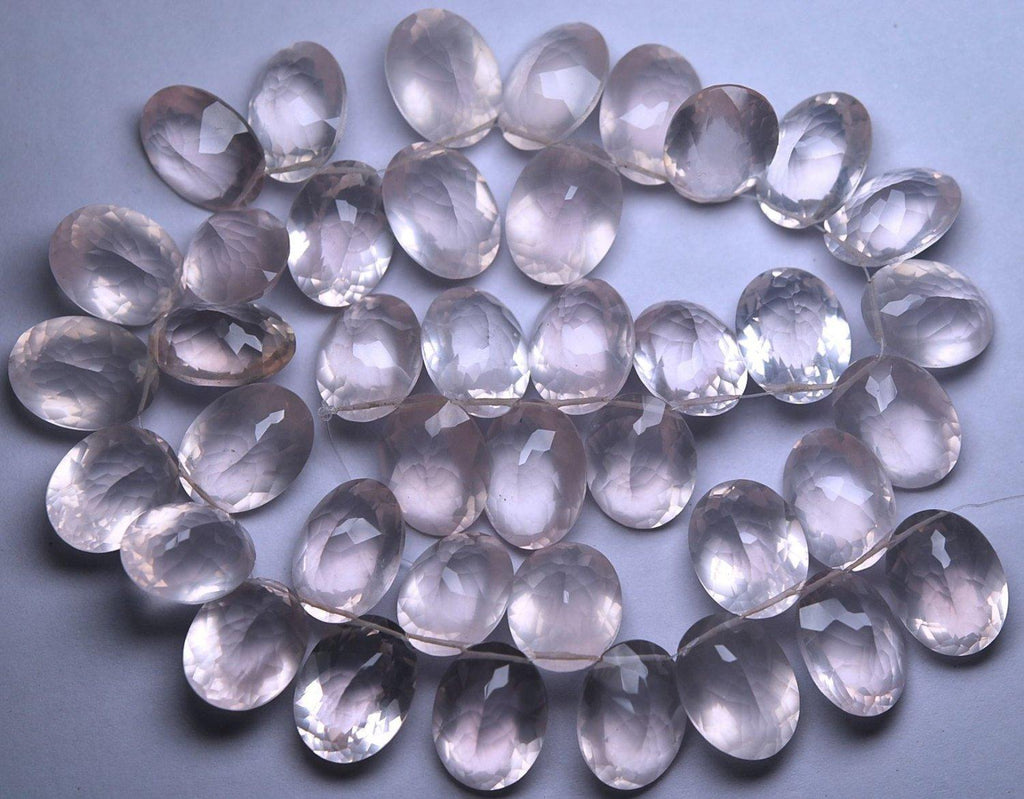 4 Match Pair Rose Quartz Faceted Oval Briolettes Calibrated Size 10X14mm - Jalvi & Co.